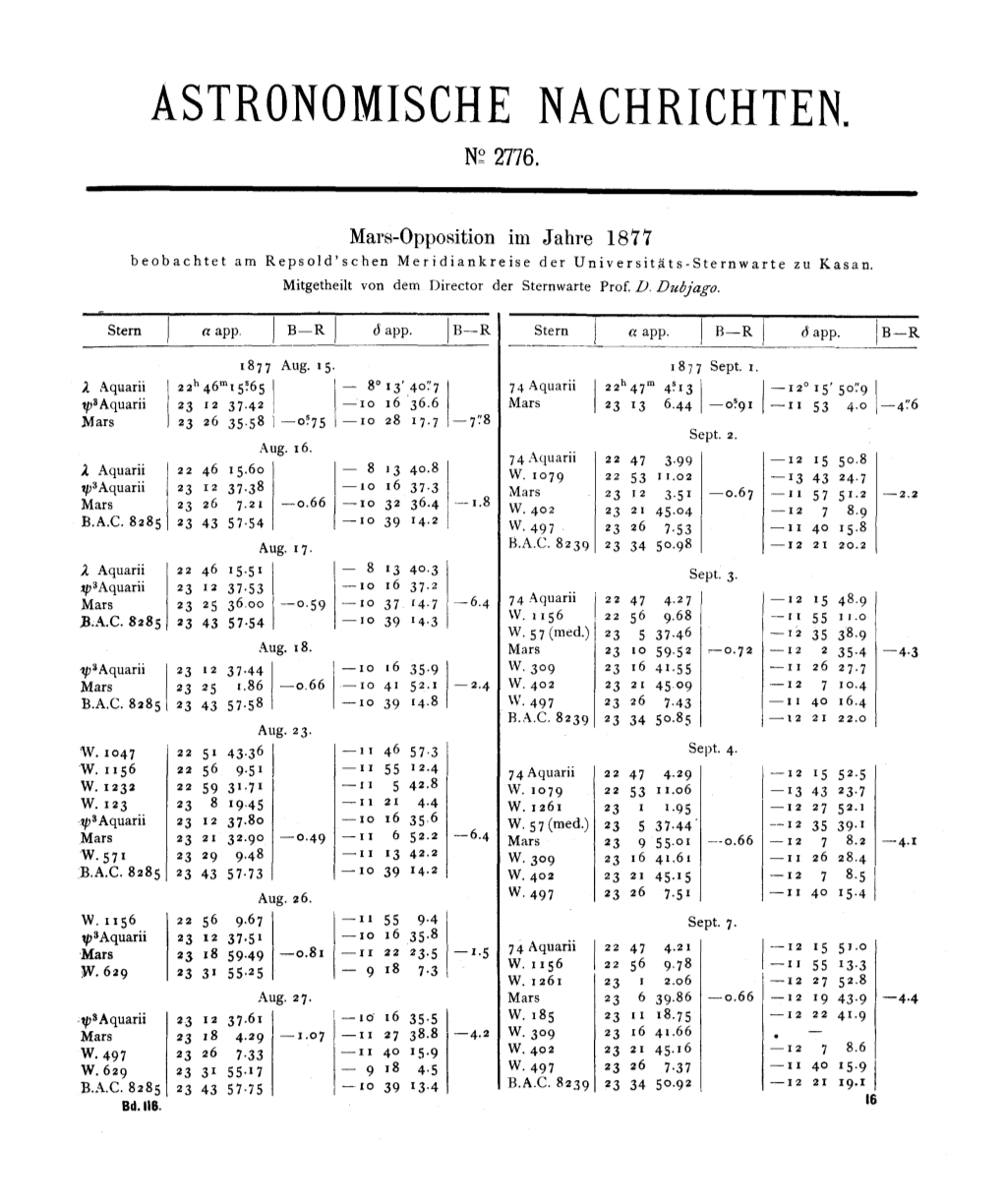 Mars-Opposition Im Jahre 1877