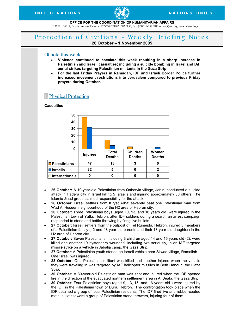 Protection of Civilians - Weekly Briefing Notes 26 October – 1 November 2005