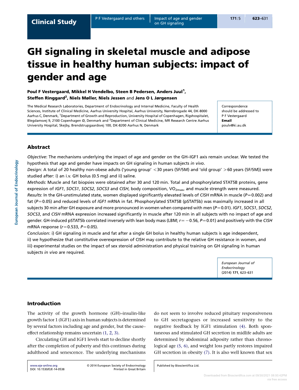 GH Signaling in Skeletal Muscle and Adipose Tissue in Healthy Human Subjects: Impact of Gender and Age