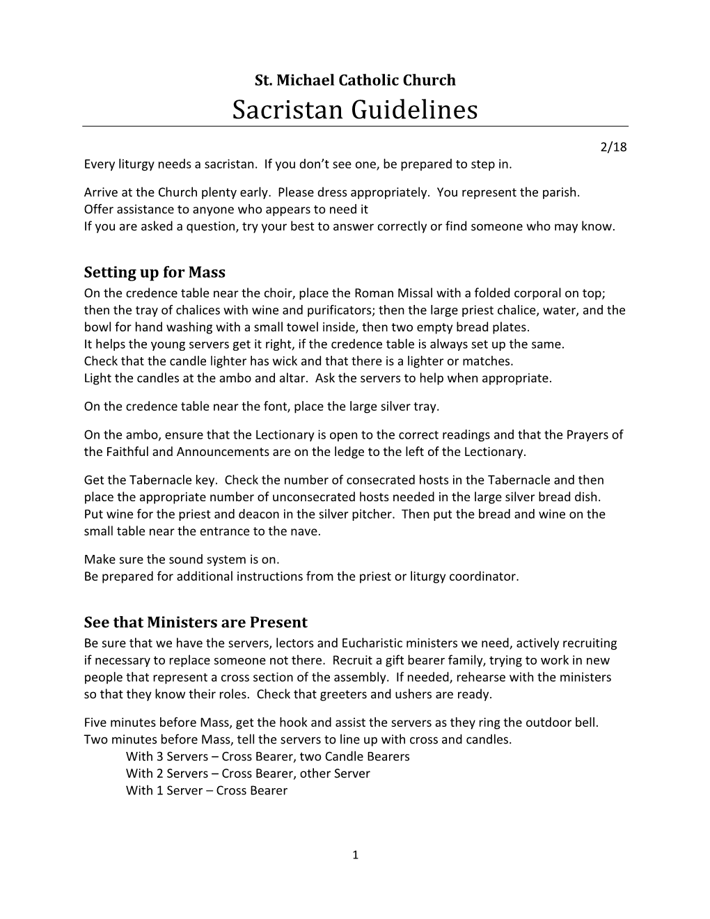 Sacristan Guidelines