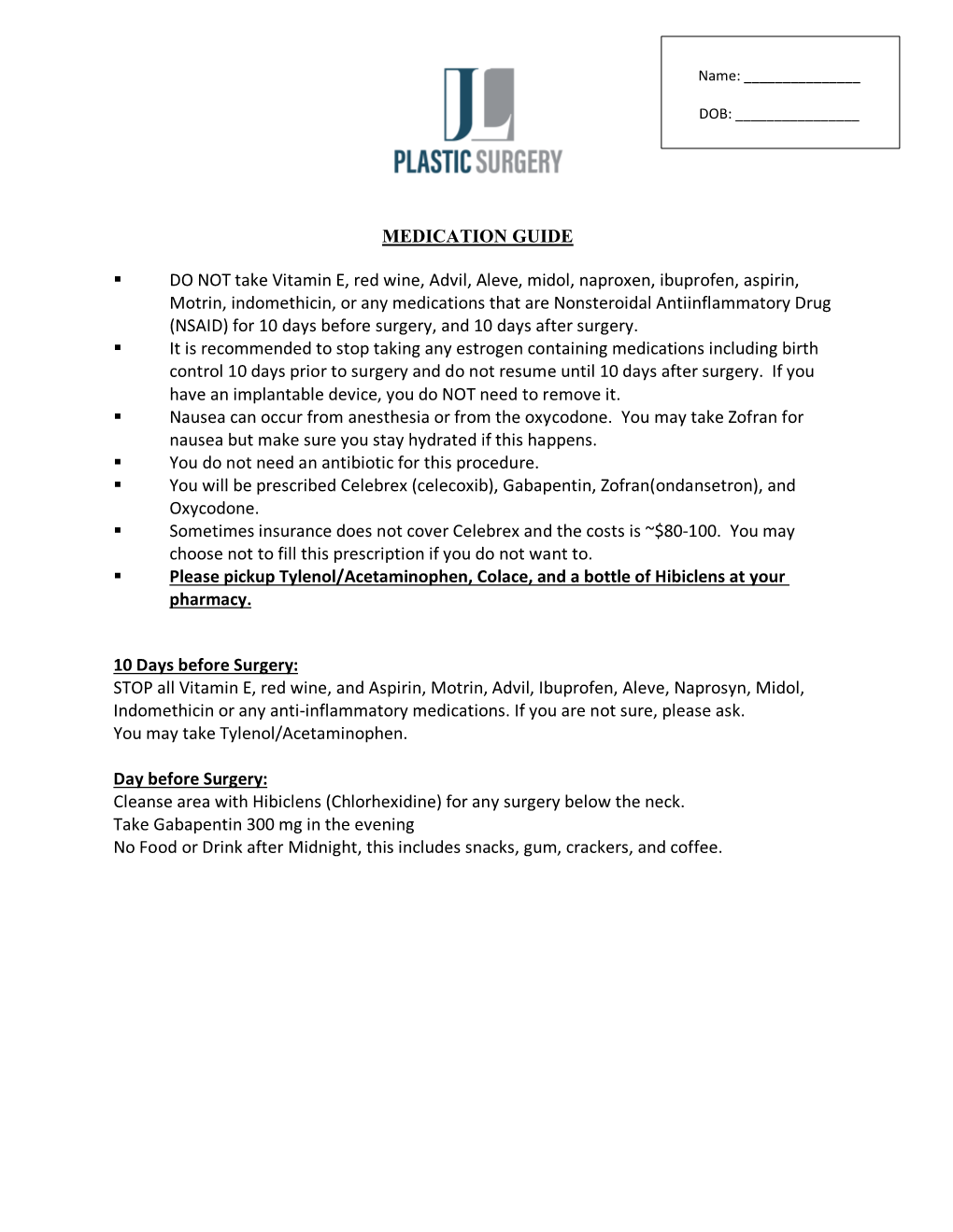 Medication Guide Before and After Surgery