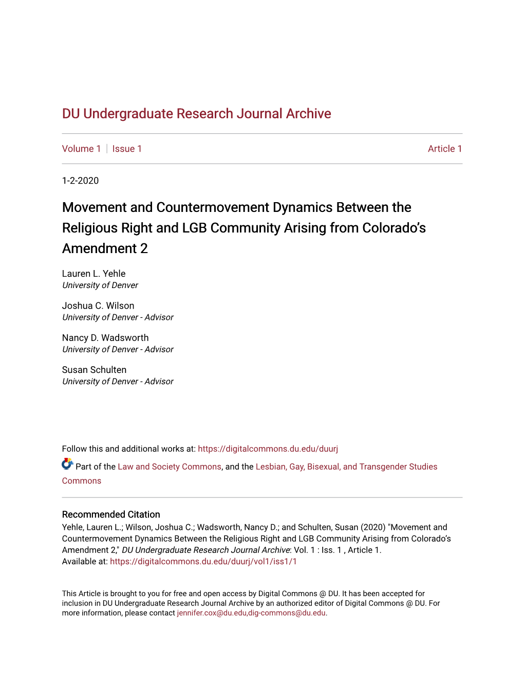 Movement and Countermovement Dynamics Between the Religious Right and LGB Community Arising from Colorado’S Amendment 2