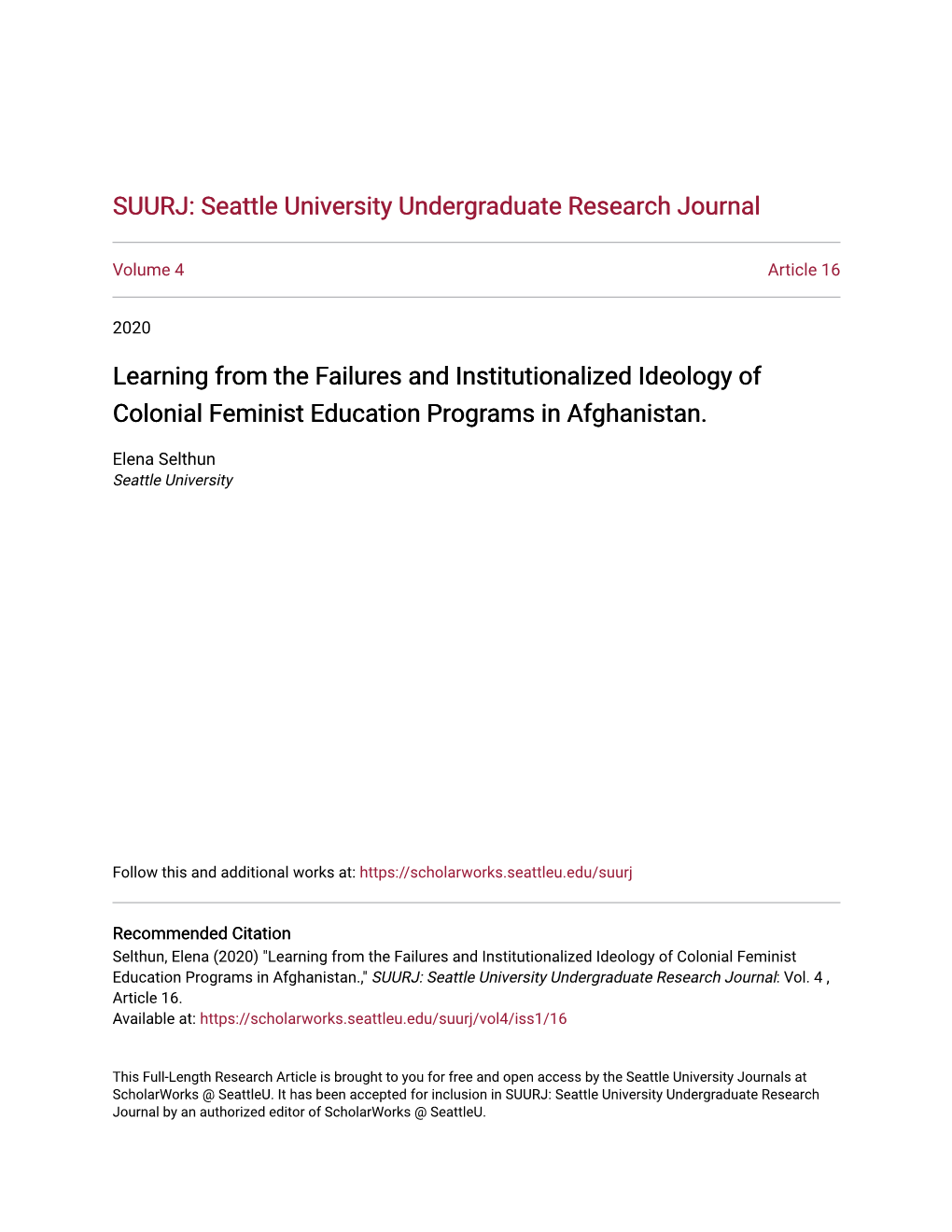 SUURJ: Seattle University Undergraduate Research Journal
