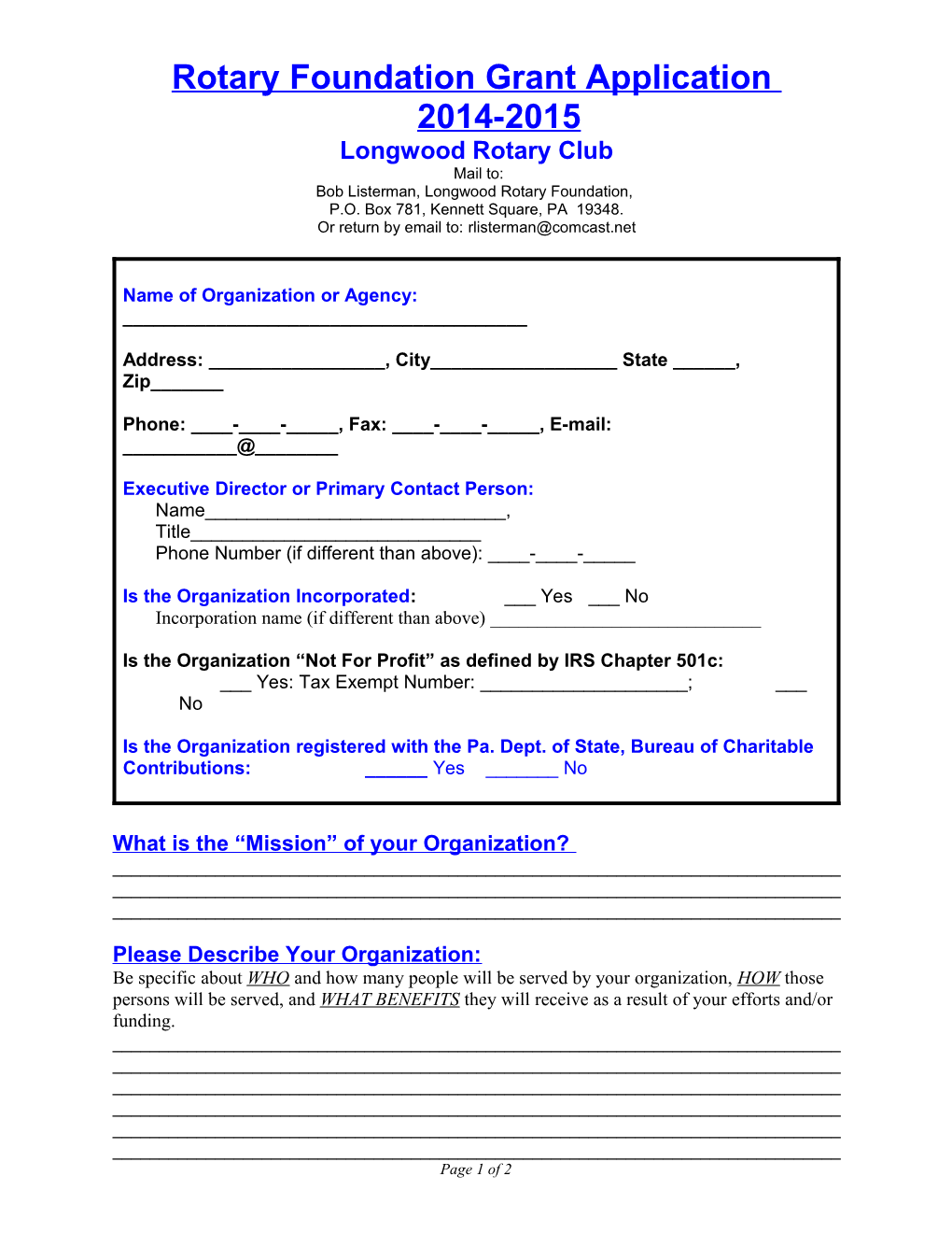 Rotary Foundation Application Form