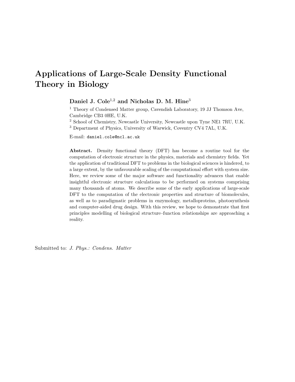 Applications of Large-Scale Density Functional Theory in Biology