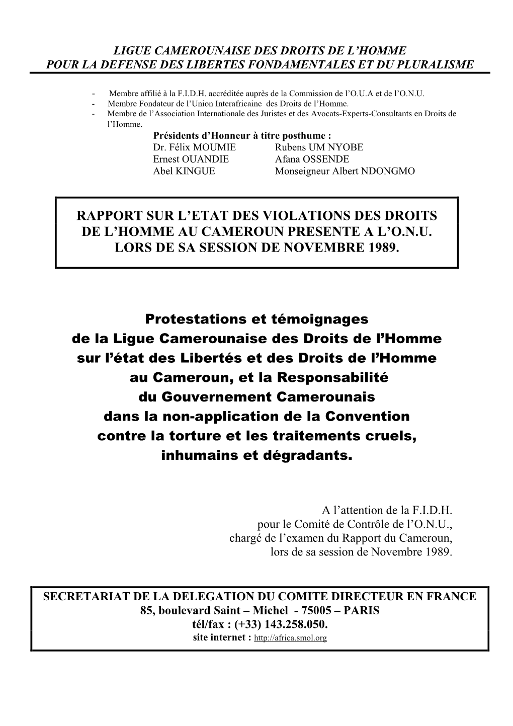 Rapport Sur L'etat Des Violations Des Droits De L