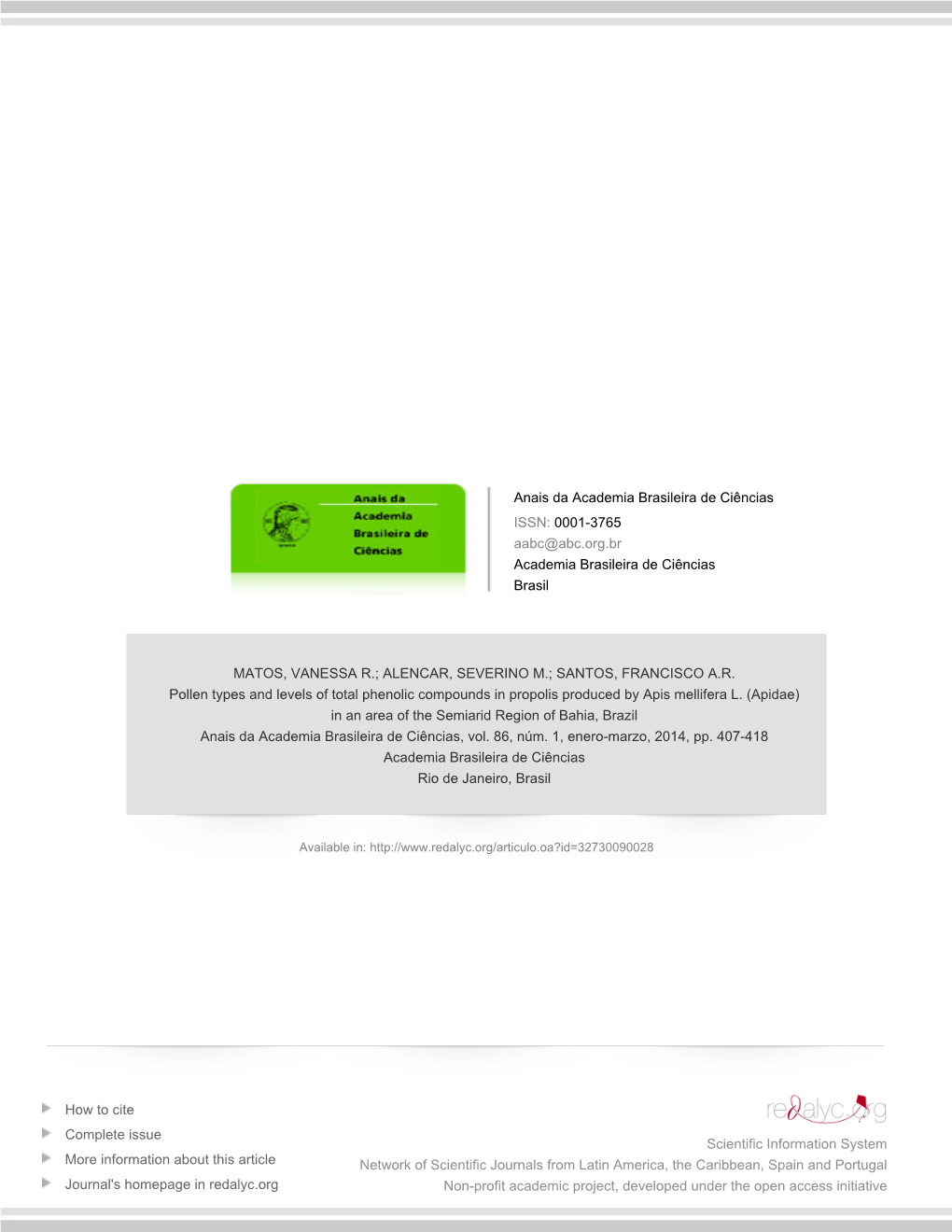 Redalyc.Pollen Types and Levels of Total Phenolic Compounds In