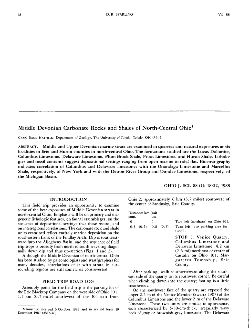 Middle Devonian Carbonate Rocks and Shales of North-Central Ohio1