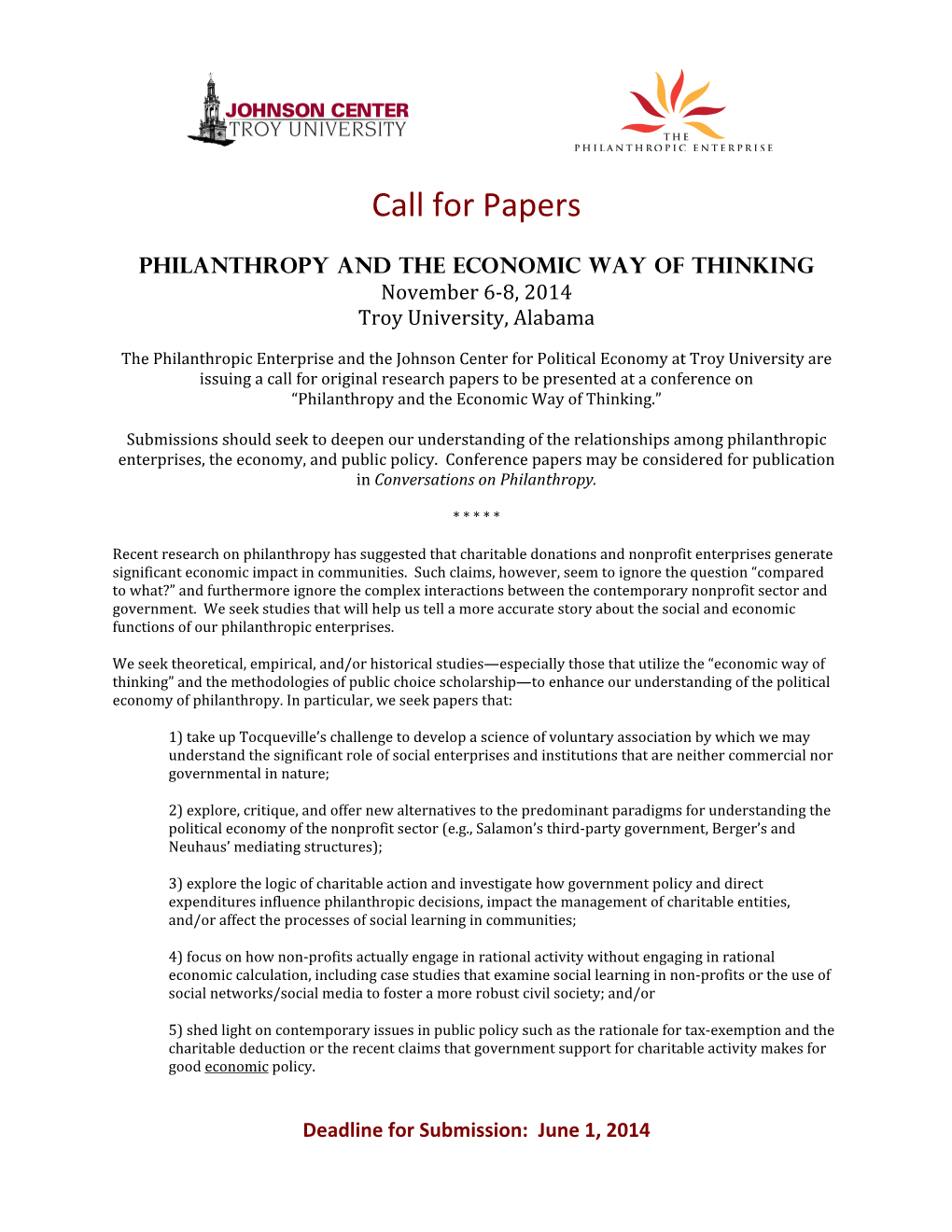 TPE + Johnson Center 2014 Conference Call for Papers