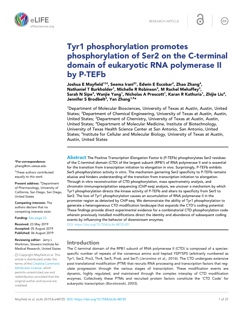 Tyr1 Phosphorylation Promotes Phosphorylation of Ser2 On