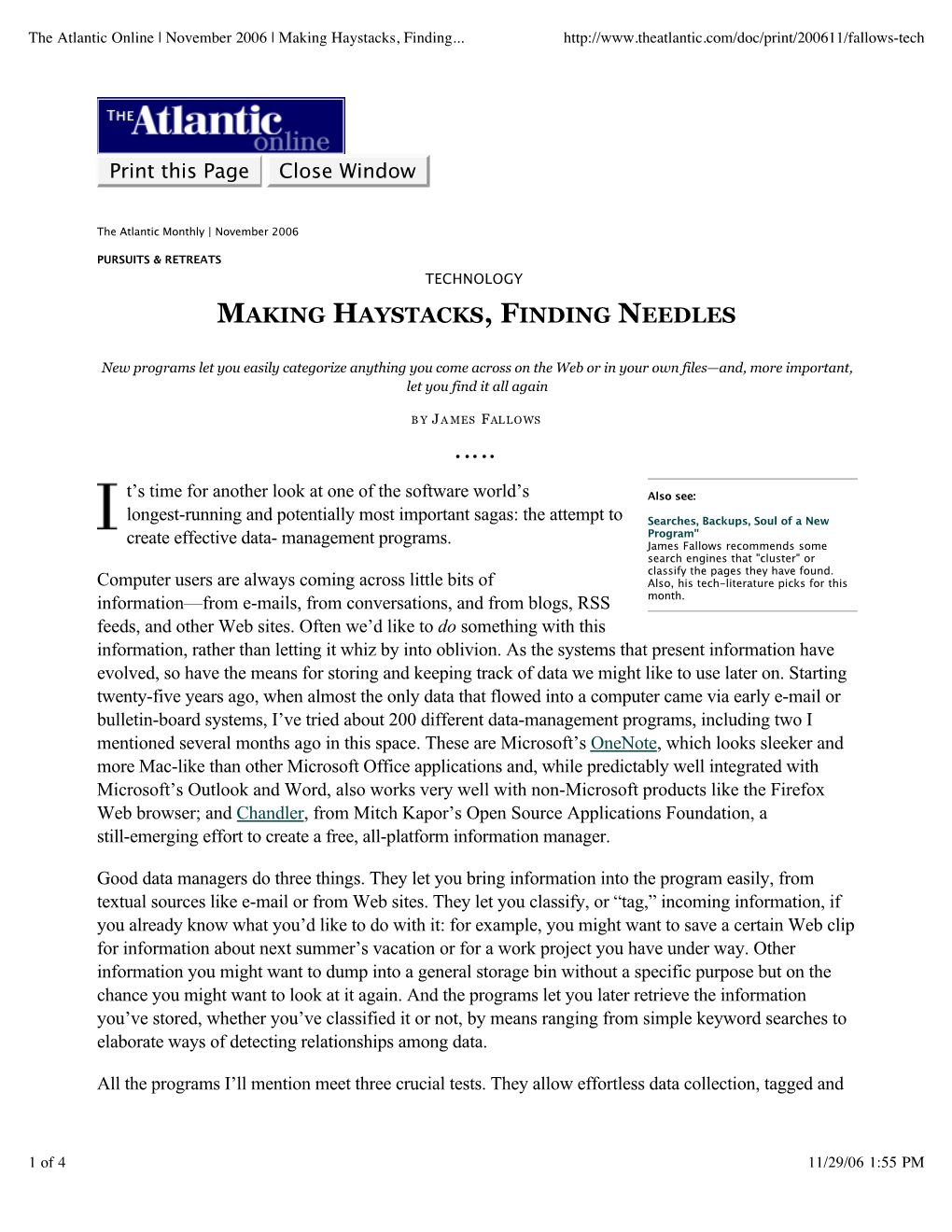 The Atlantic Online | November 2006 | Making Haystacks, Finding Needles | James Fallows