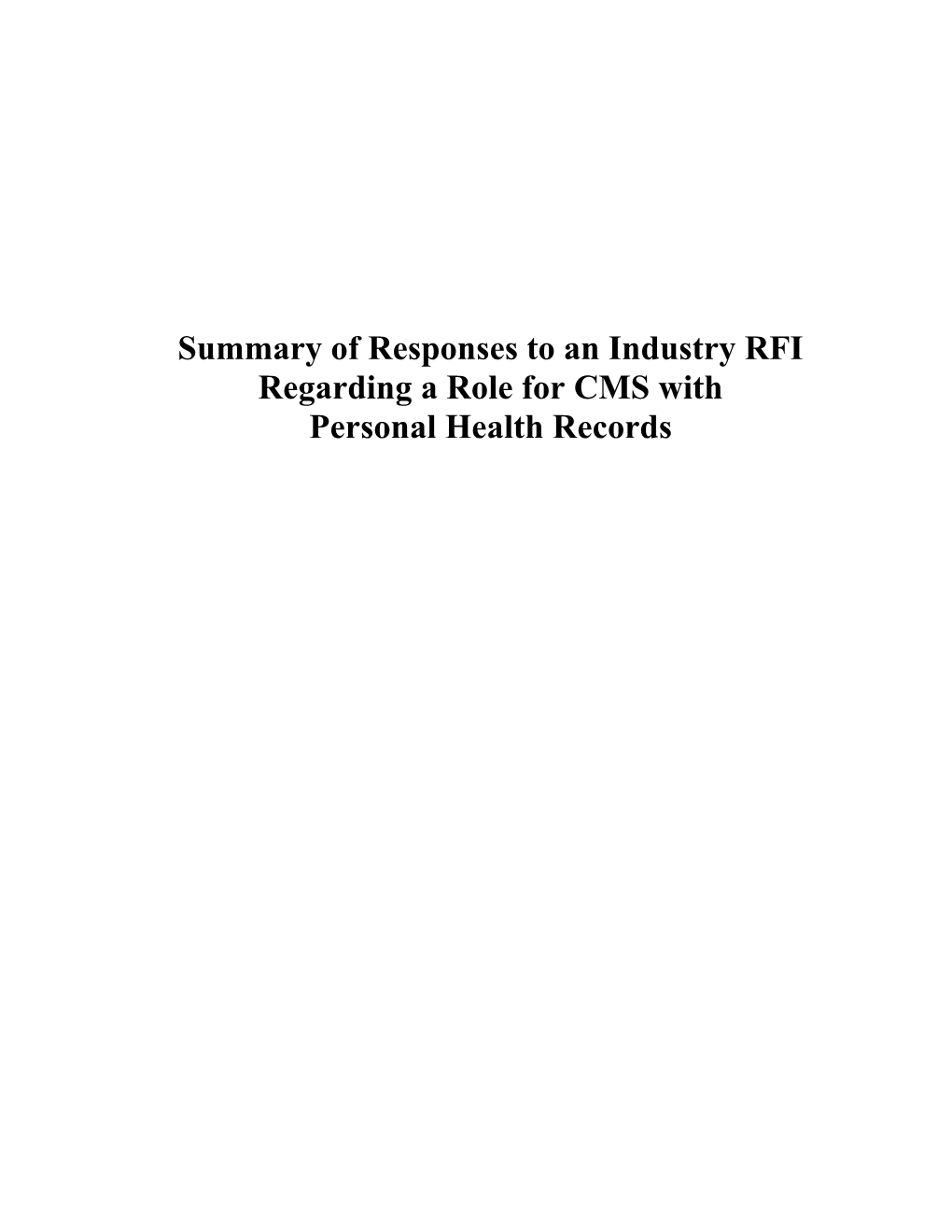 Summary of Personal Health Record (PHR)