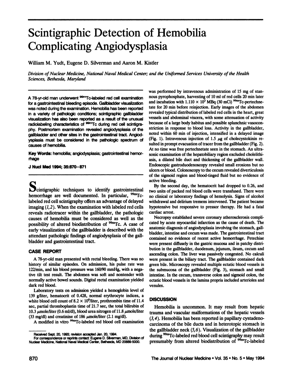 Scintigraphic Detection of Hemobilia Complicating Angiodysplasia