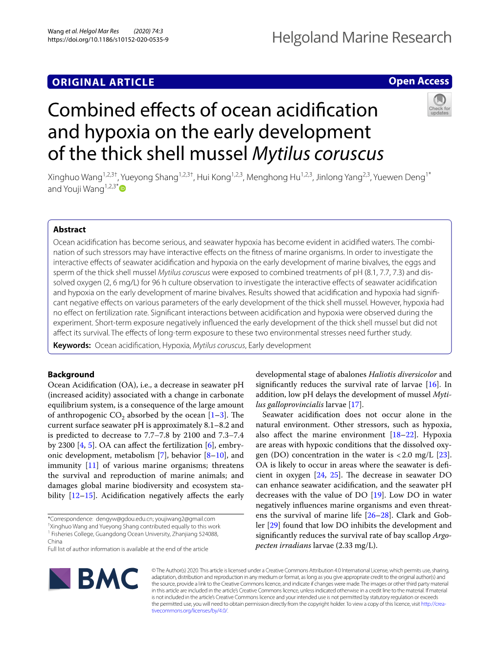 Combined Effects of Ocean Acidification and Hypoxia on The