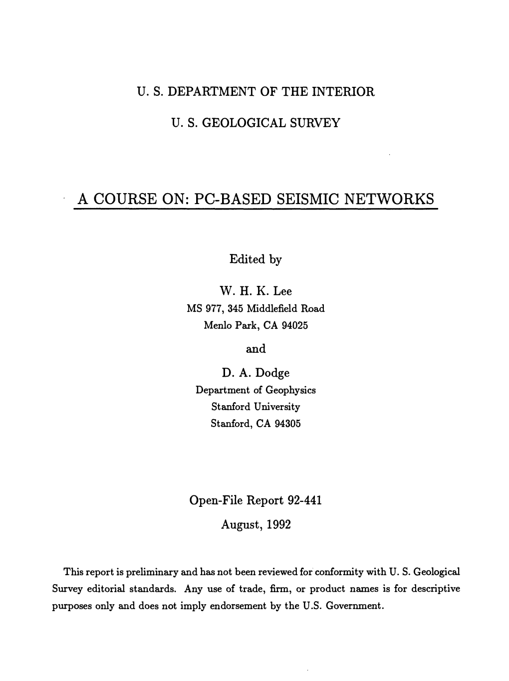 A Course On: Pc-Based Seismic Networks