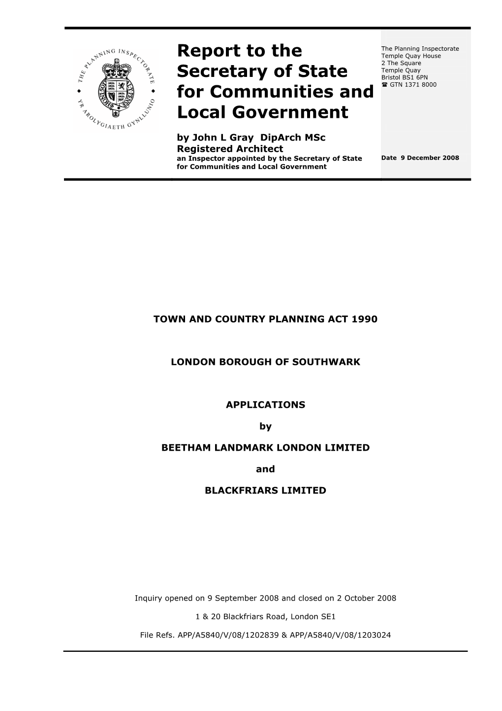 Inspector's Report on Objections to the Southwark Plan (May 2006)