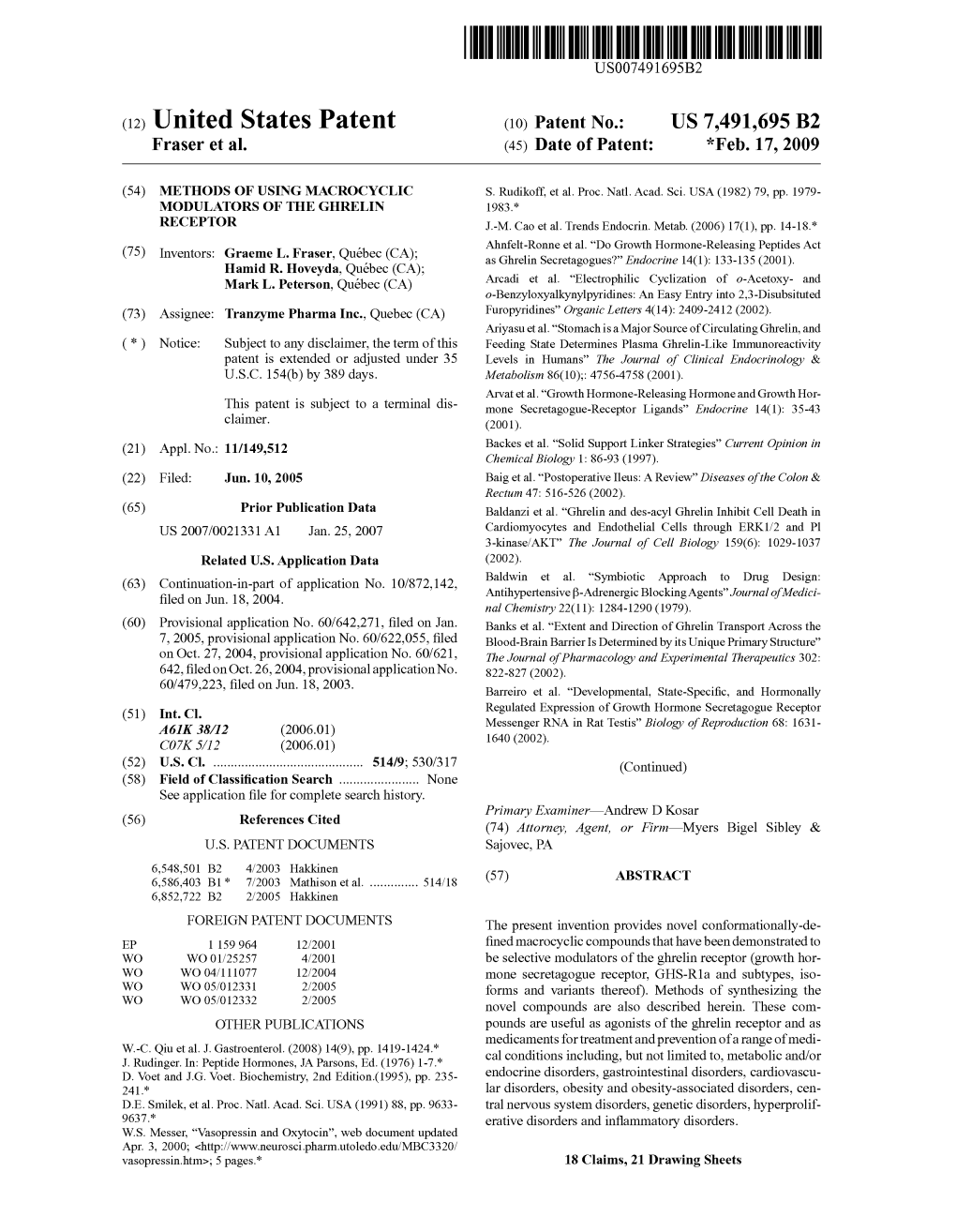 (12) United States Patent (10) Patent No.: US 7.491,695 B2 Fraser Et Al