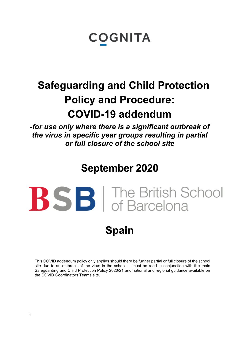 BSB-COVID 19 Safeguarding Addendum September 2020