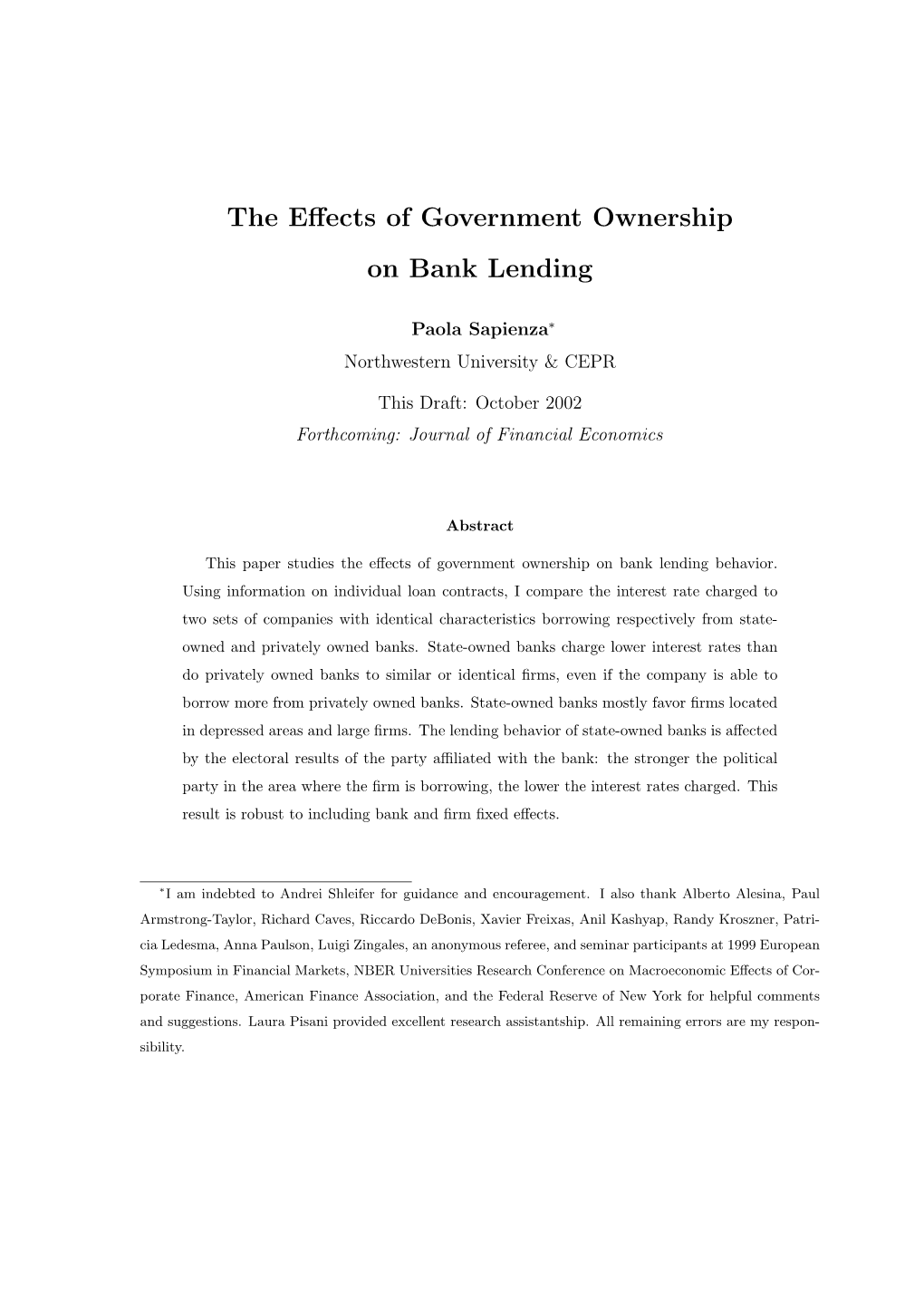 The Effects of Government Ownership on Bank Lending