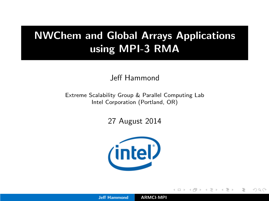 Nwchem and Global Arrays Applications Using MPI-3 RMA