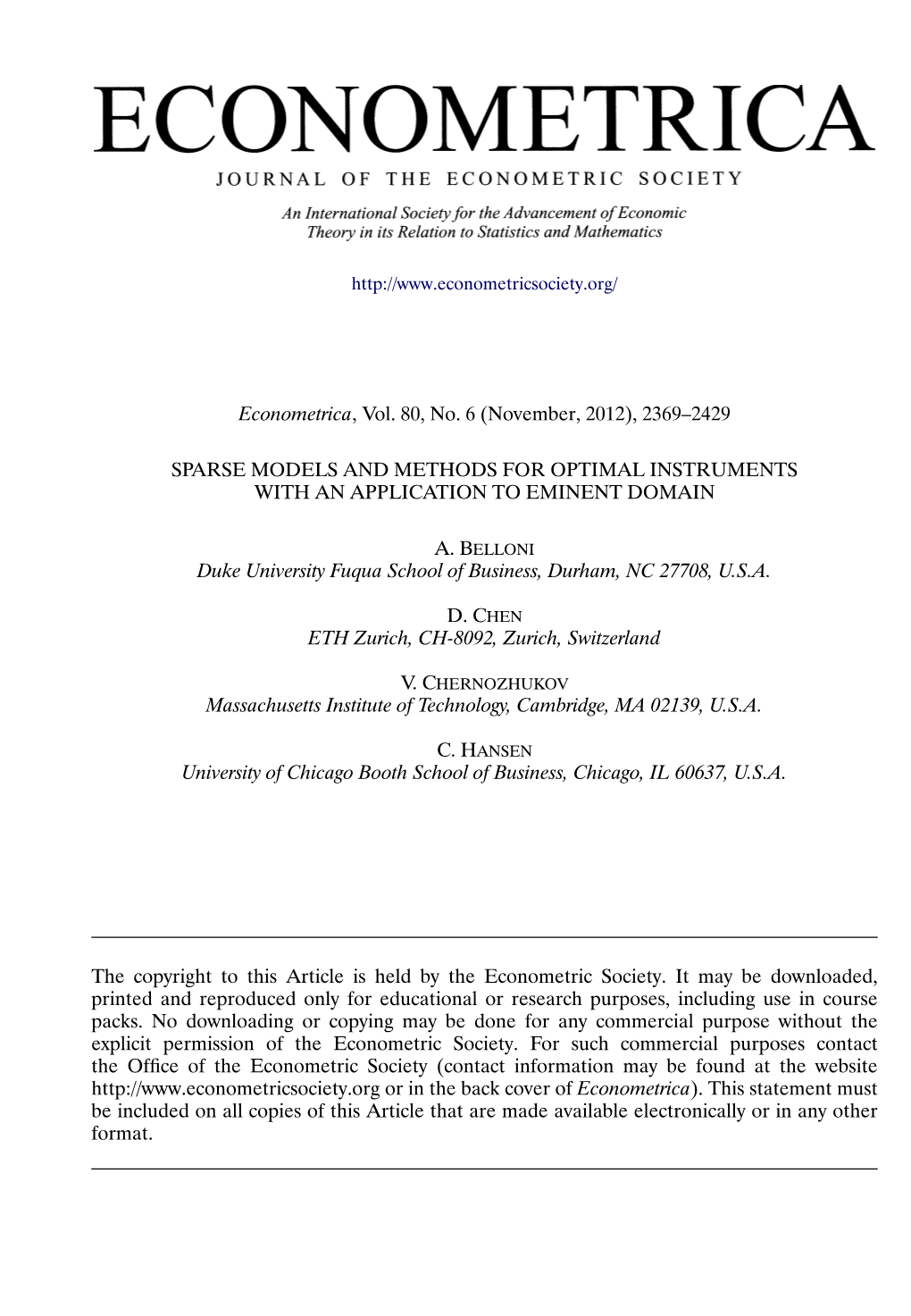 Sparse Models and Methods for Optimal Instruments with an Application to Eminent Domain