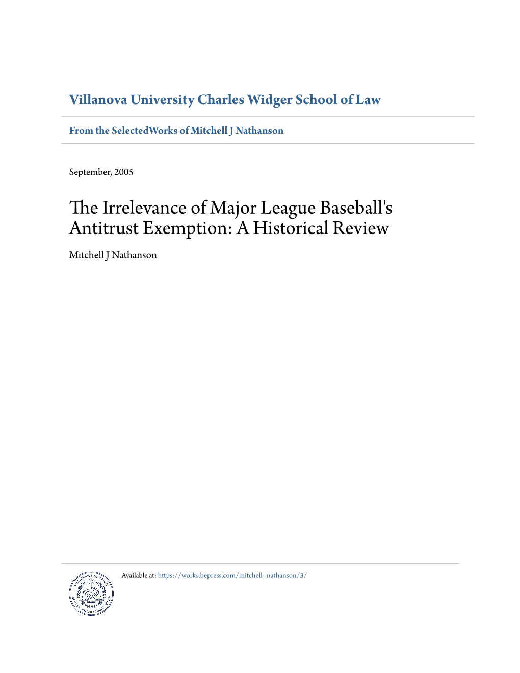 The Irrelevance of Major League Baseball's Antitrust