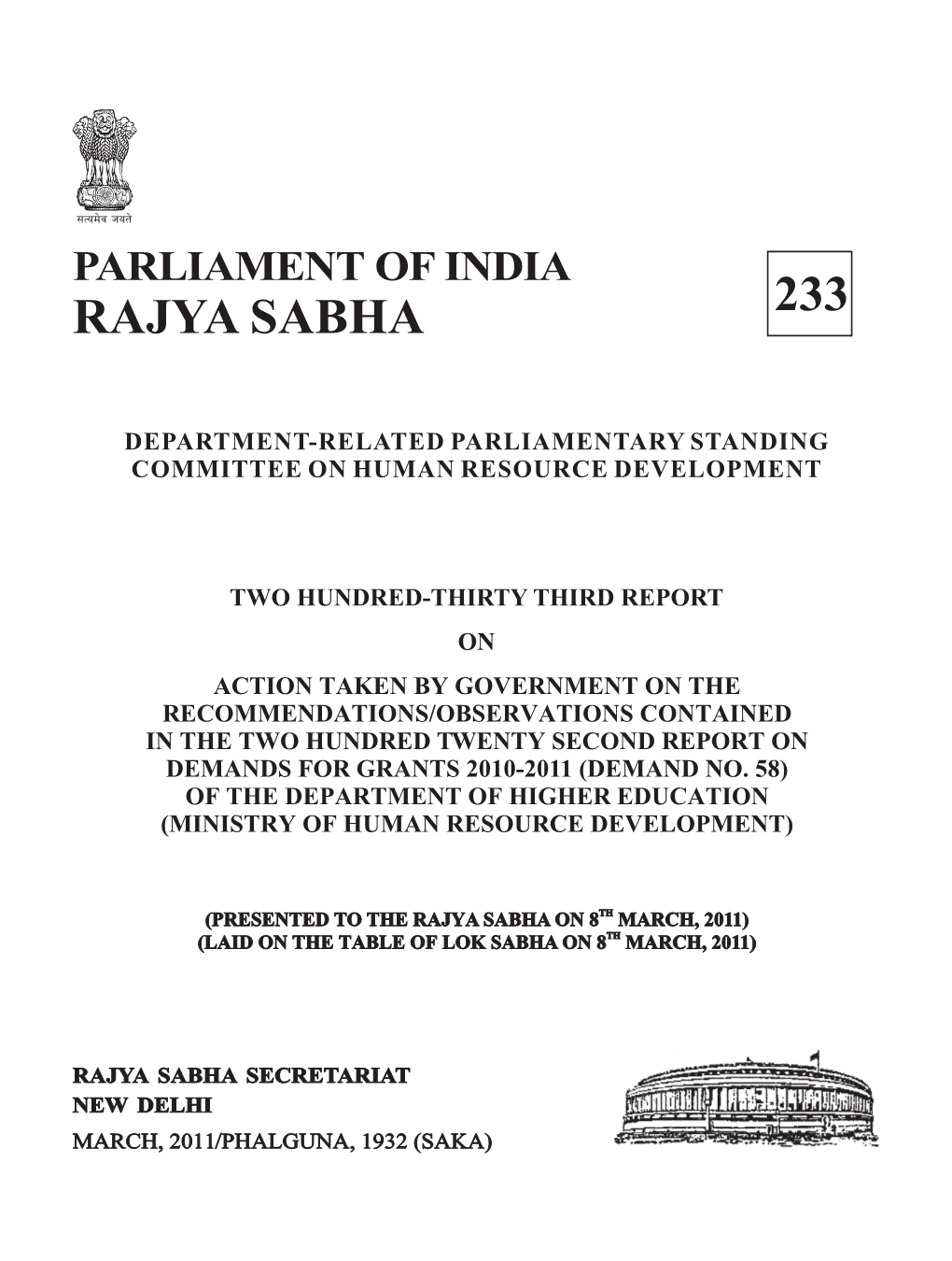 Parliament of India Rajya Sabha 233