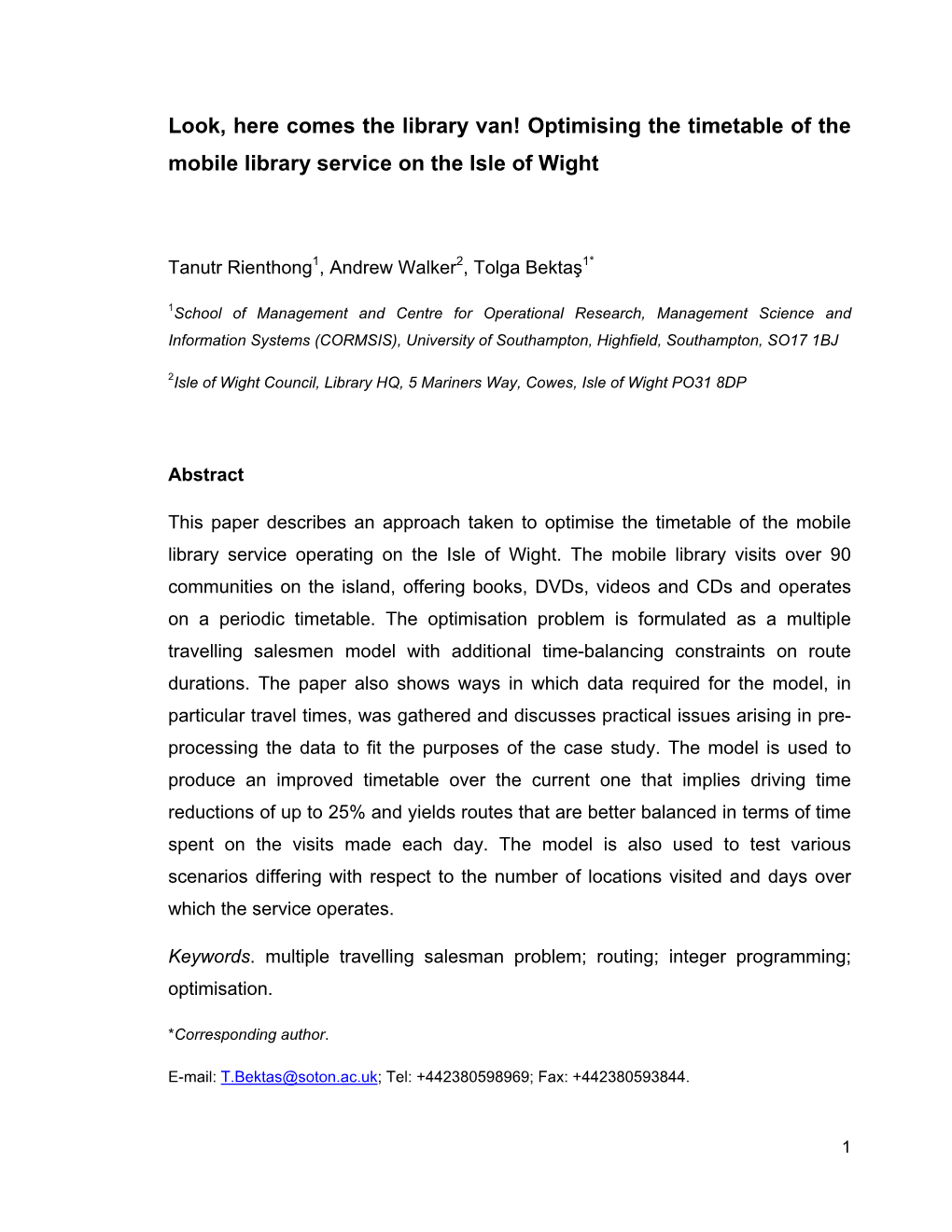 Optimising the Timetable of the Mobile Library Service on the Isle of Wight