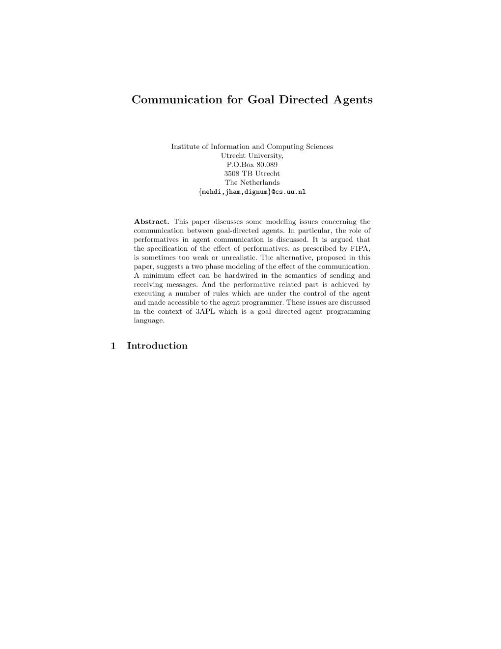 Communication for Goal Directed Agents