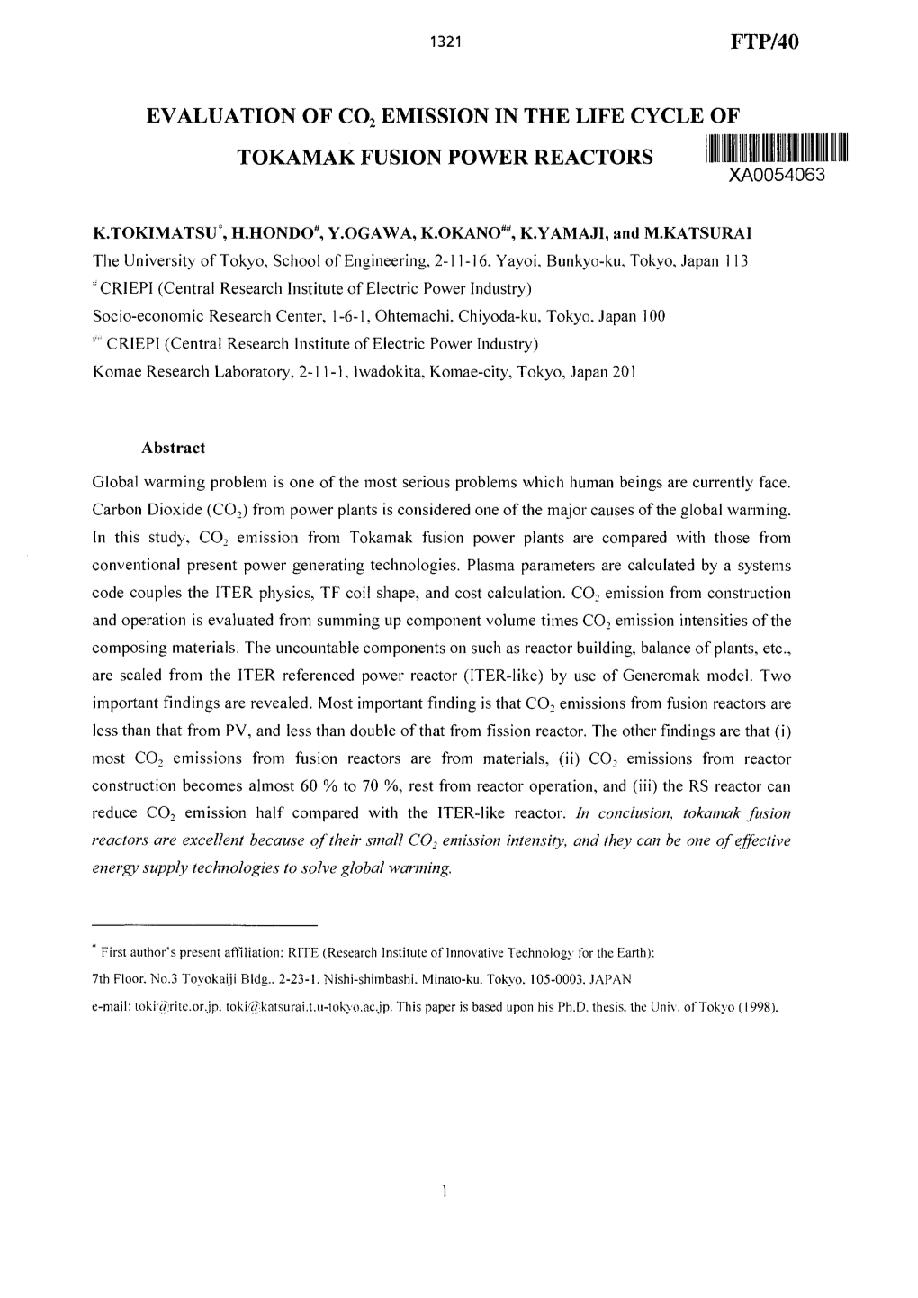 Evaluation of CO {Sub 2} Emission in the Life Cycle of Tokamak Fusion