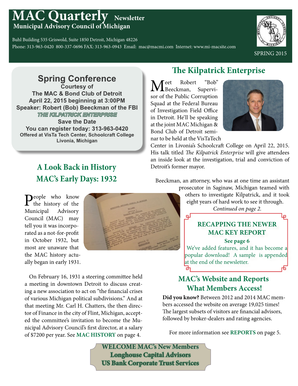 MAC Spring Newsletter 2015 4/2/2015