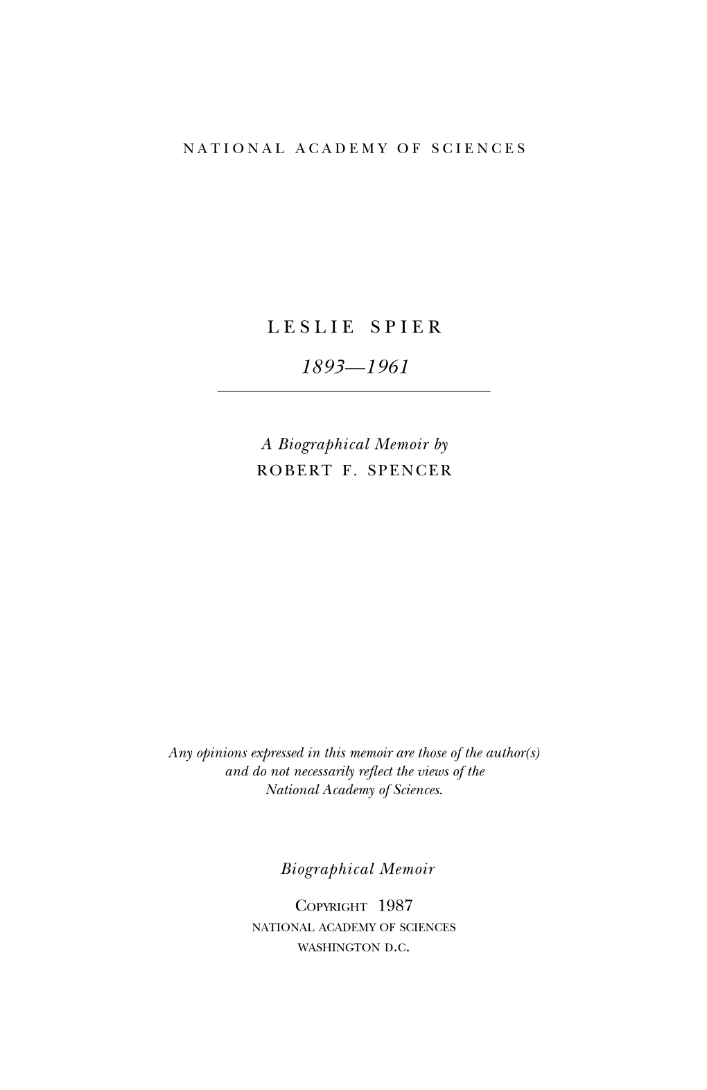 LESLIE SPIER December 13, 1893—December 3, 1961