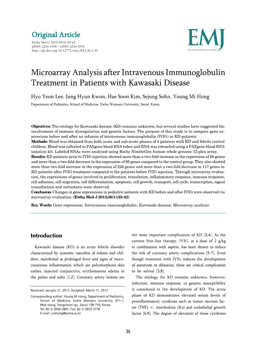 Microarray Analysis After Intravenous Immunoglobulin Treatment in Patients with Kawasaki Disease