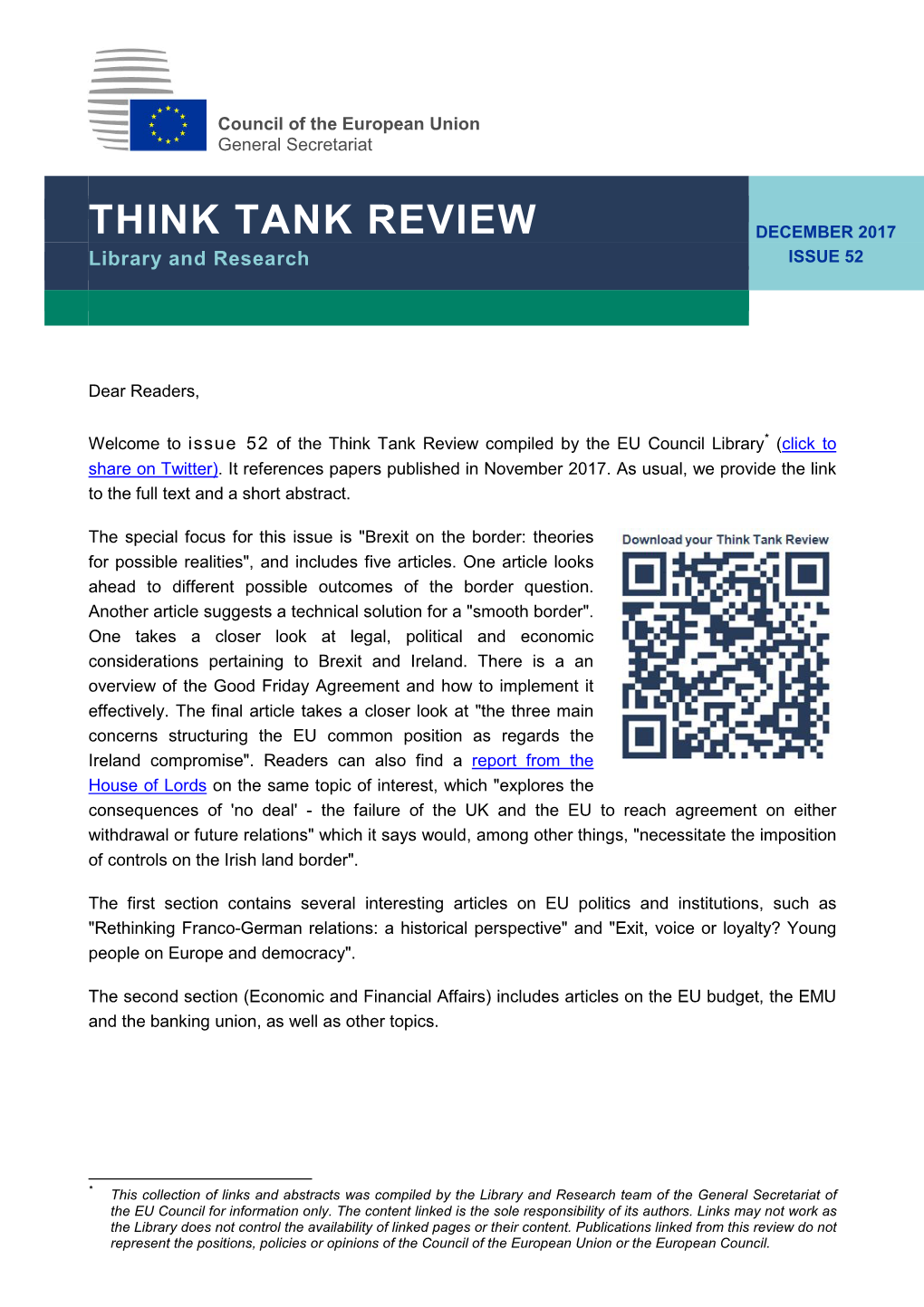 Think Tank Review December 2017