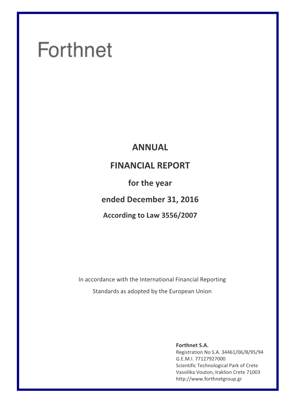 Annual Financial Report for the Year Ended December 31, 2016