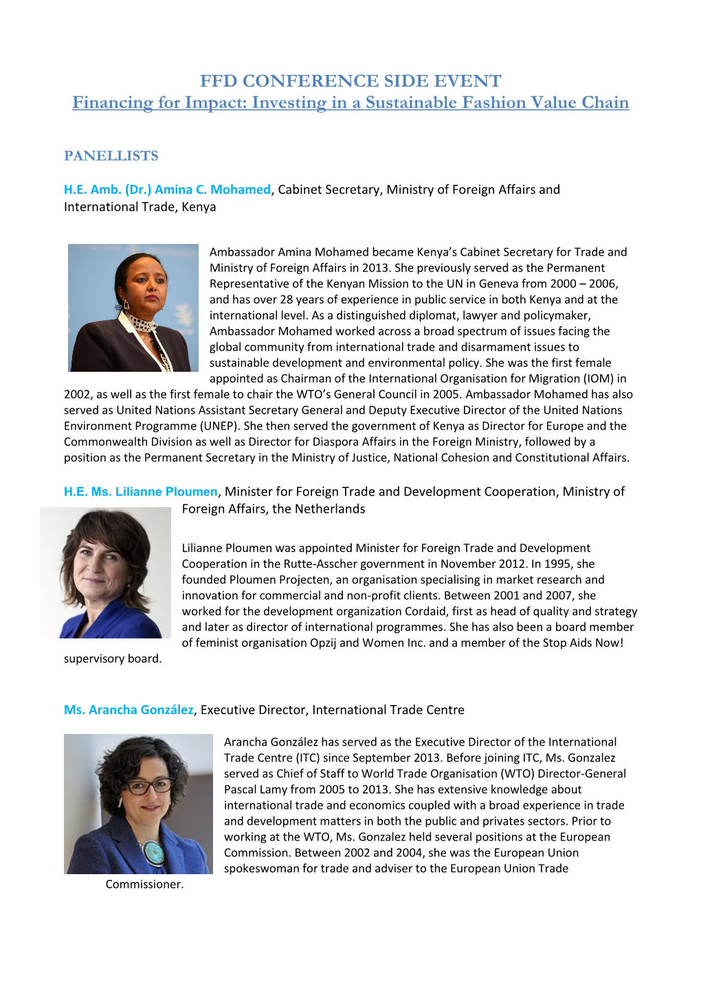 FFD CONFERENCE SIDE EVENT Financing for Impact: Investing in a Sustainable Fashion Value Chain