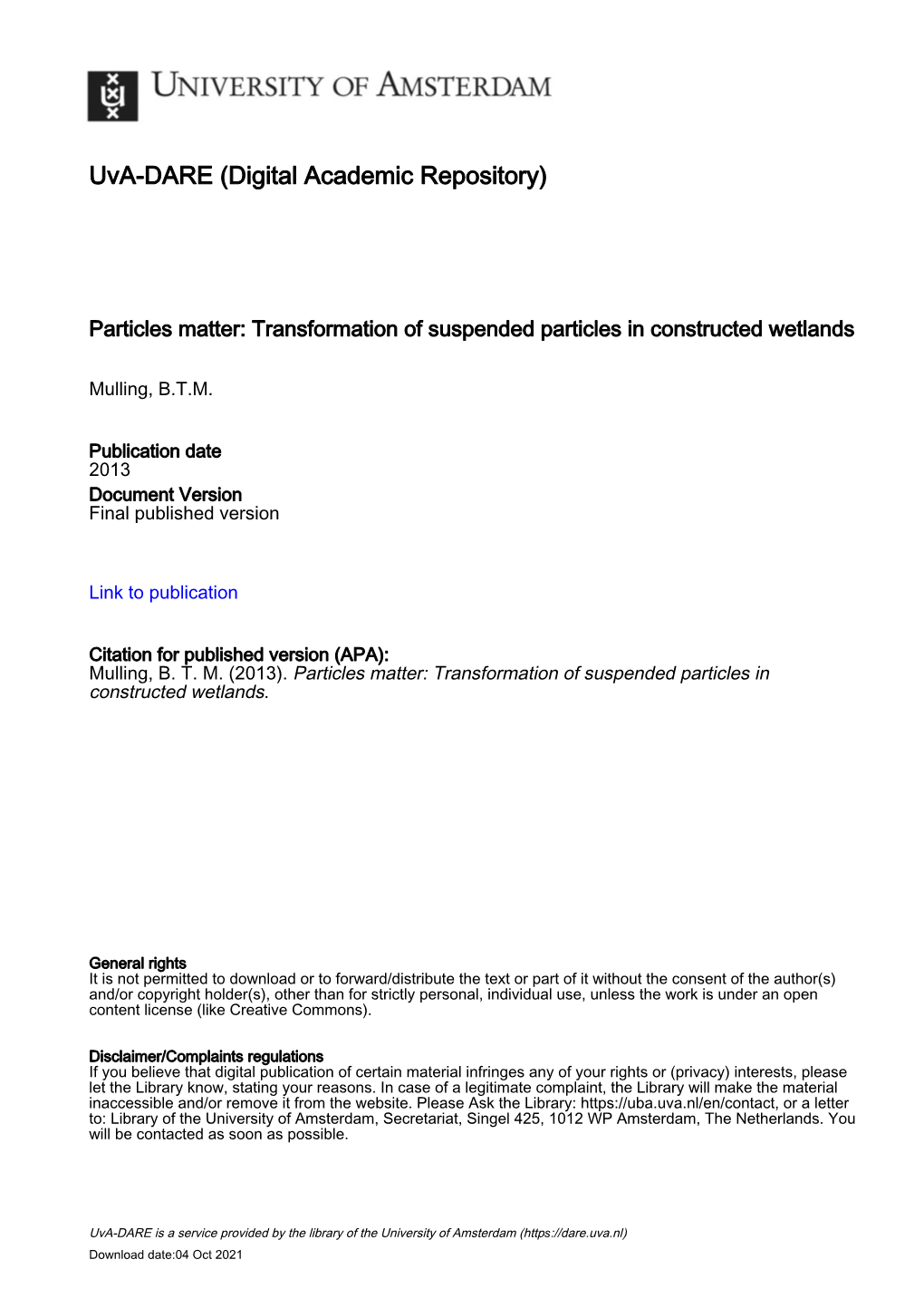 Thesis the First Step in This Study Required the Quantification and Identification of Suspended Matter in a Surface Flow CW in Grou (See Box 3)