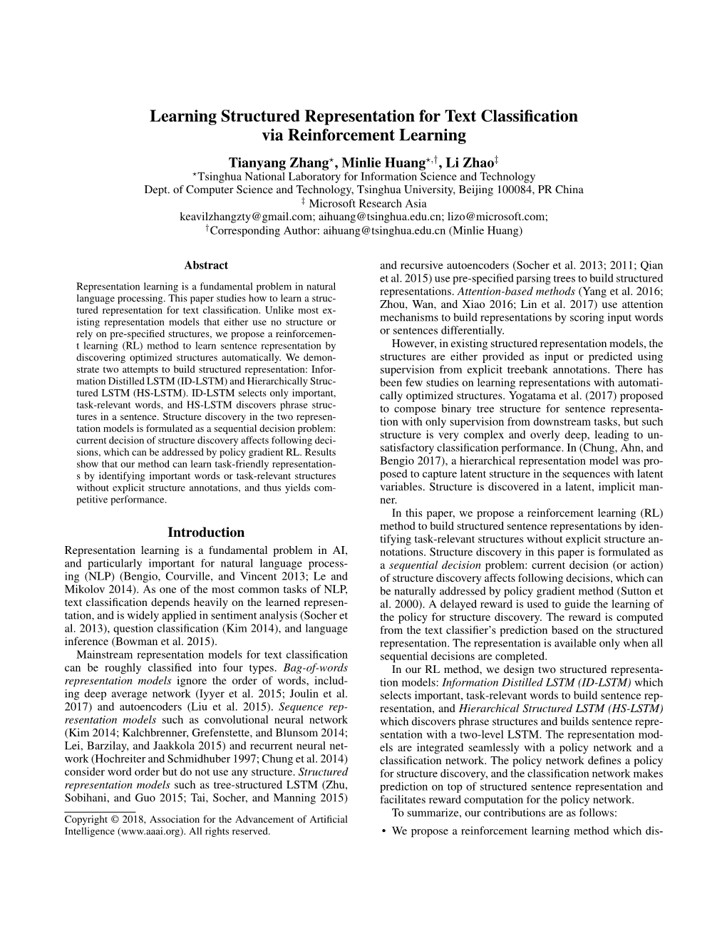 Learning Structured Representation for Text Classification Via