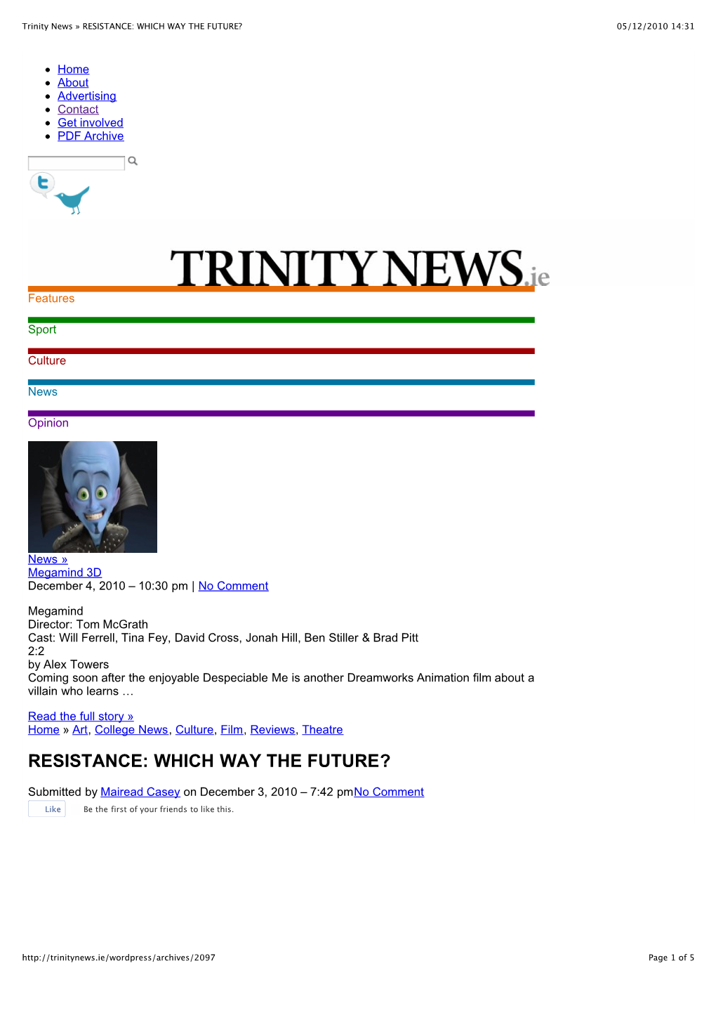 Trinity News » RESISTANCE: WHICH WAY the FUTURE? 05/12/2010 14:31