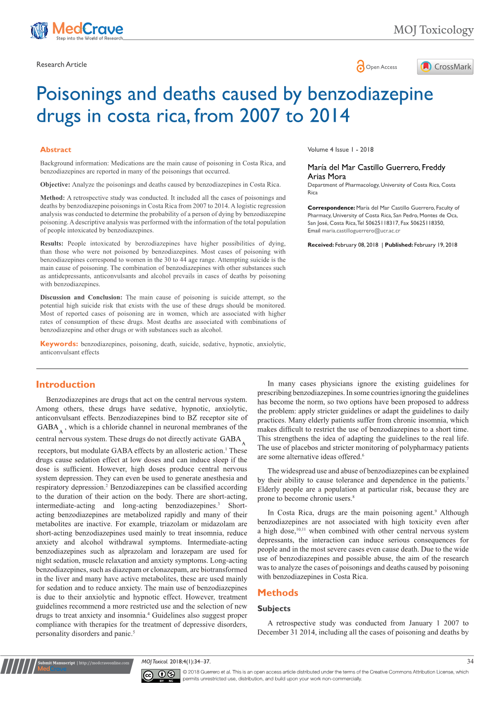 Poisonings and Deaths Caused by Benzodiazepine Drugs in Costa Rica, from 2007 to 2014