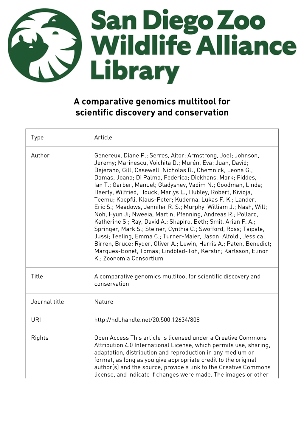 A Comparative Genomics Multitool for Scientific Discovery and Conservation