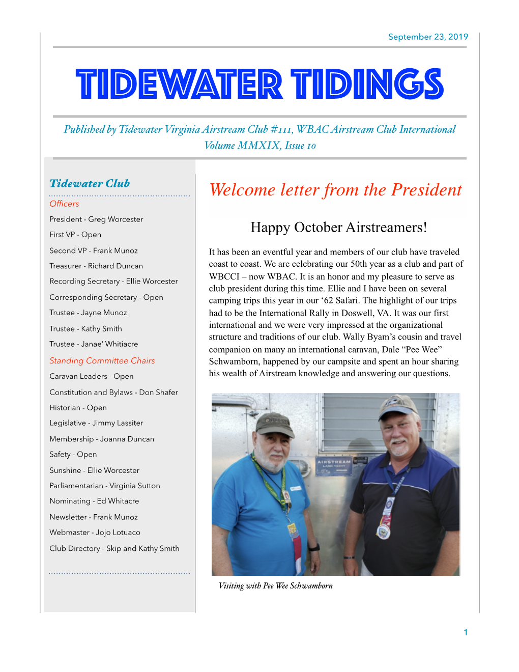 October 2019 Newsletter