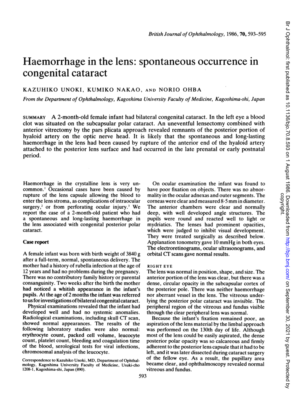 Haemorrhage in the Lens: Spontaneous Occurrence in Congenital Cataract