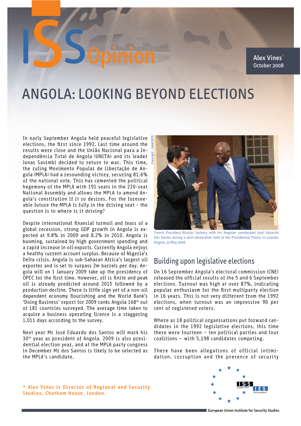 Issopinion October 2008 Angola: Looking Beyond Elections