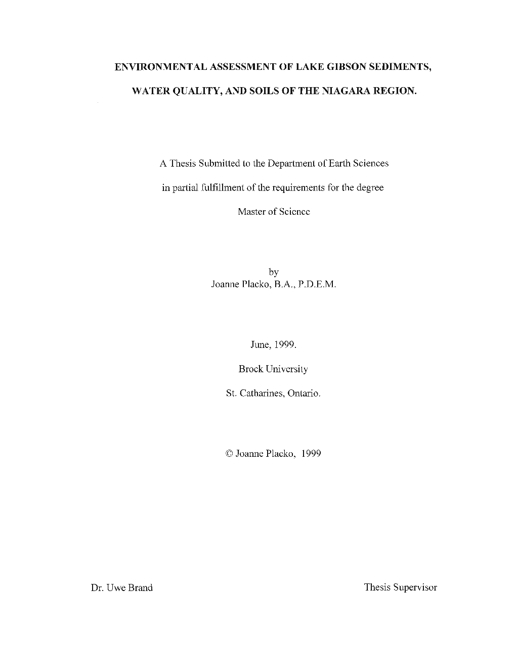 Environmental Assessment of Lake Gibson Sediments