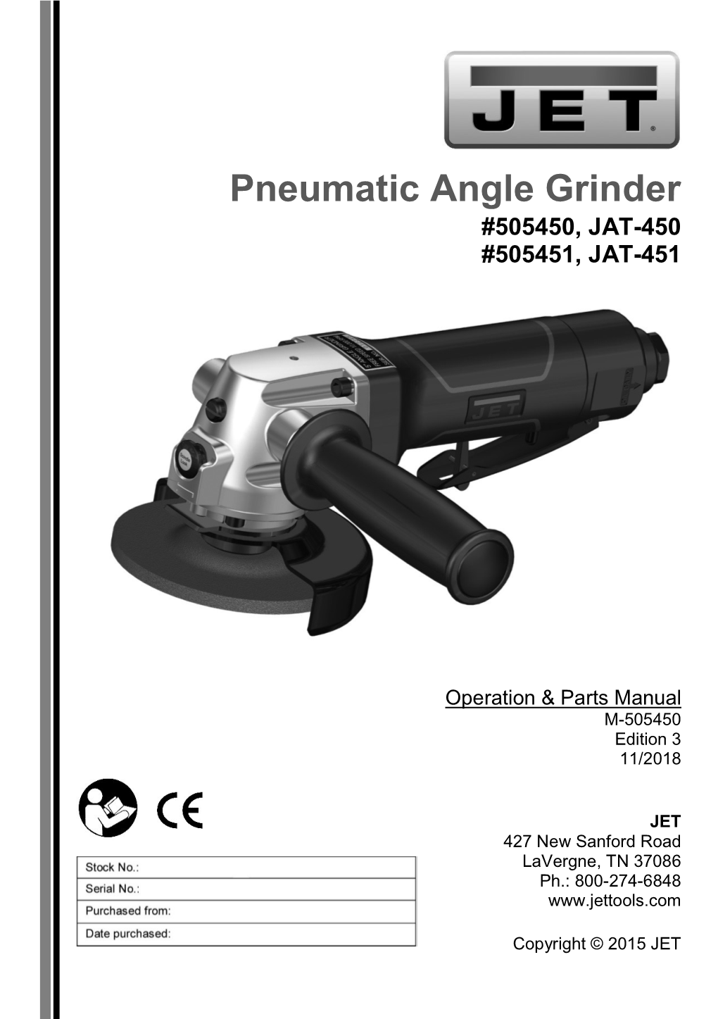 Pneumatic Angle Grinder #505450, JAT-450 #505451, JAT-451