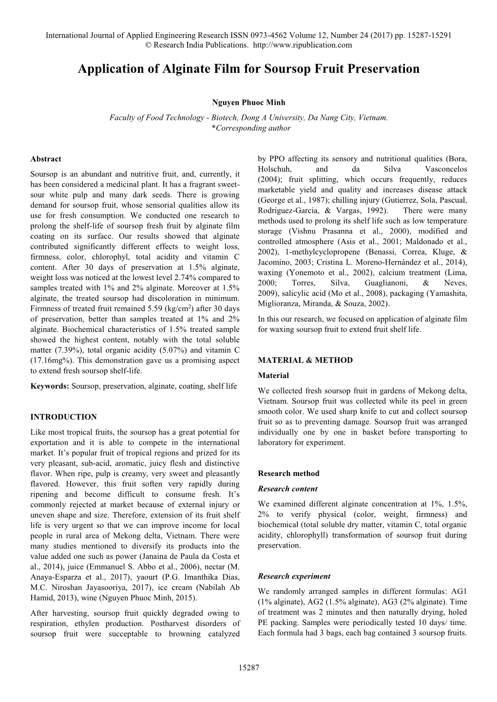 Application of Alginate Film for Soursop Fruit Preservation