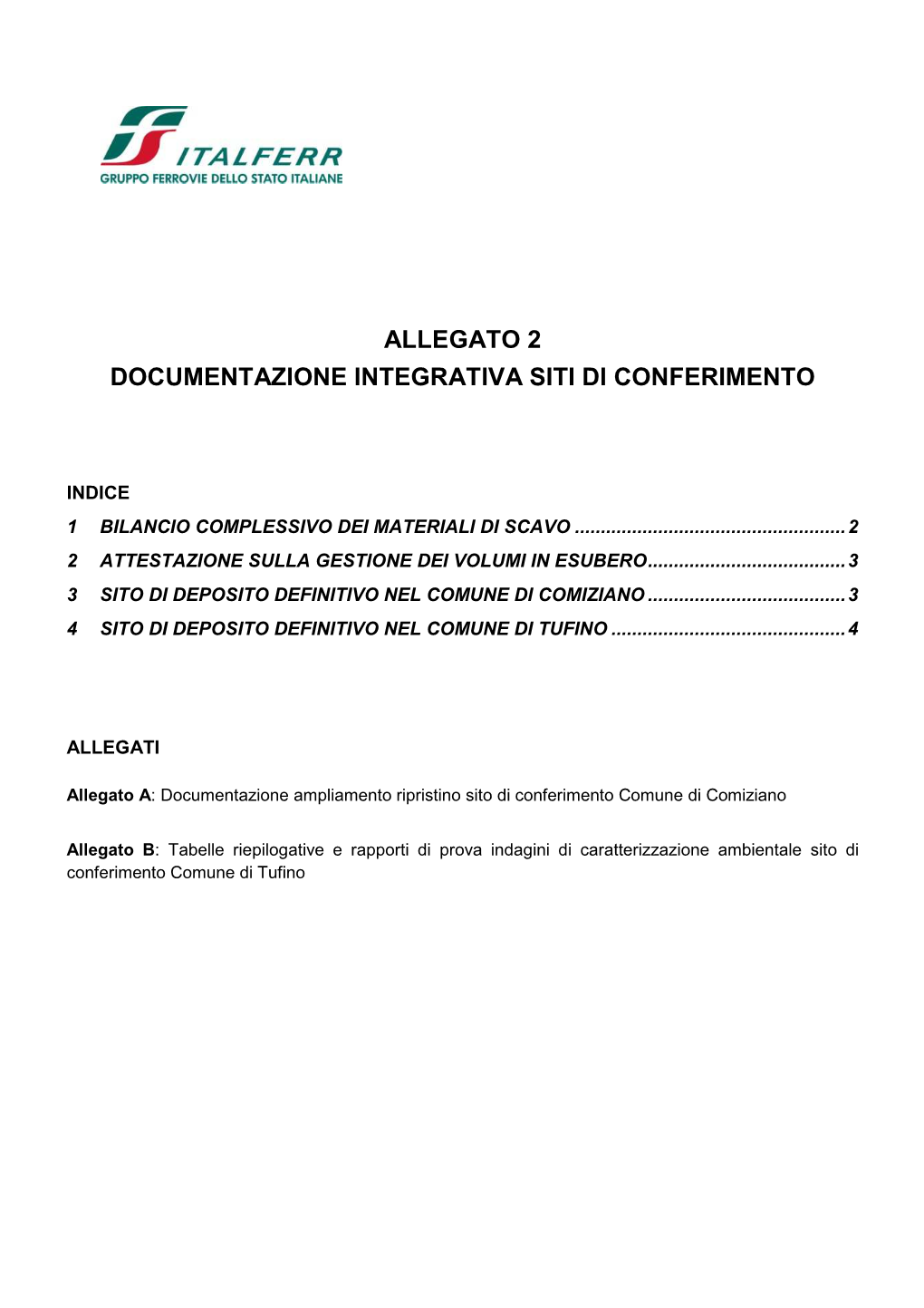 Allegato 2 Documentazione Integrativa Siti Di