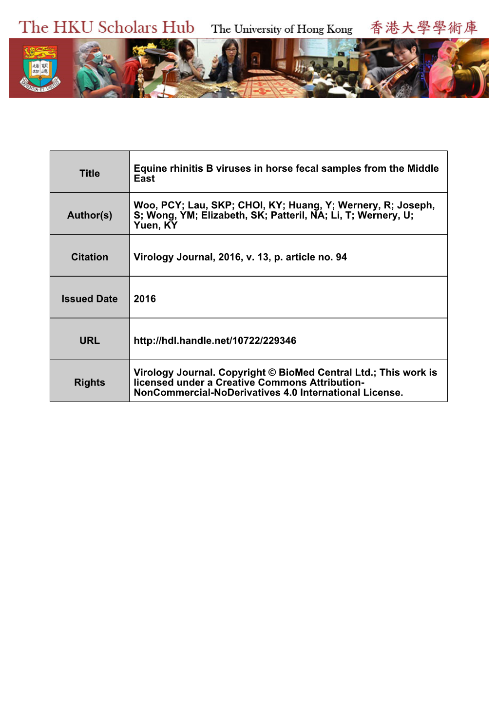 Equine Rhinitis B Viruses in Horse Fecal Samples from the Middle East Patrick C