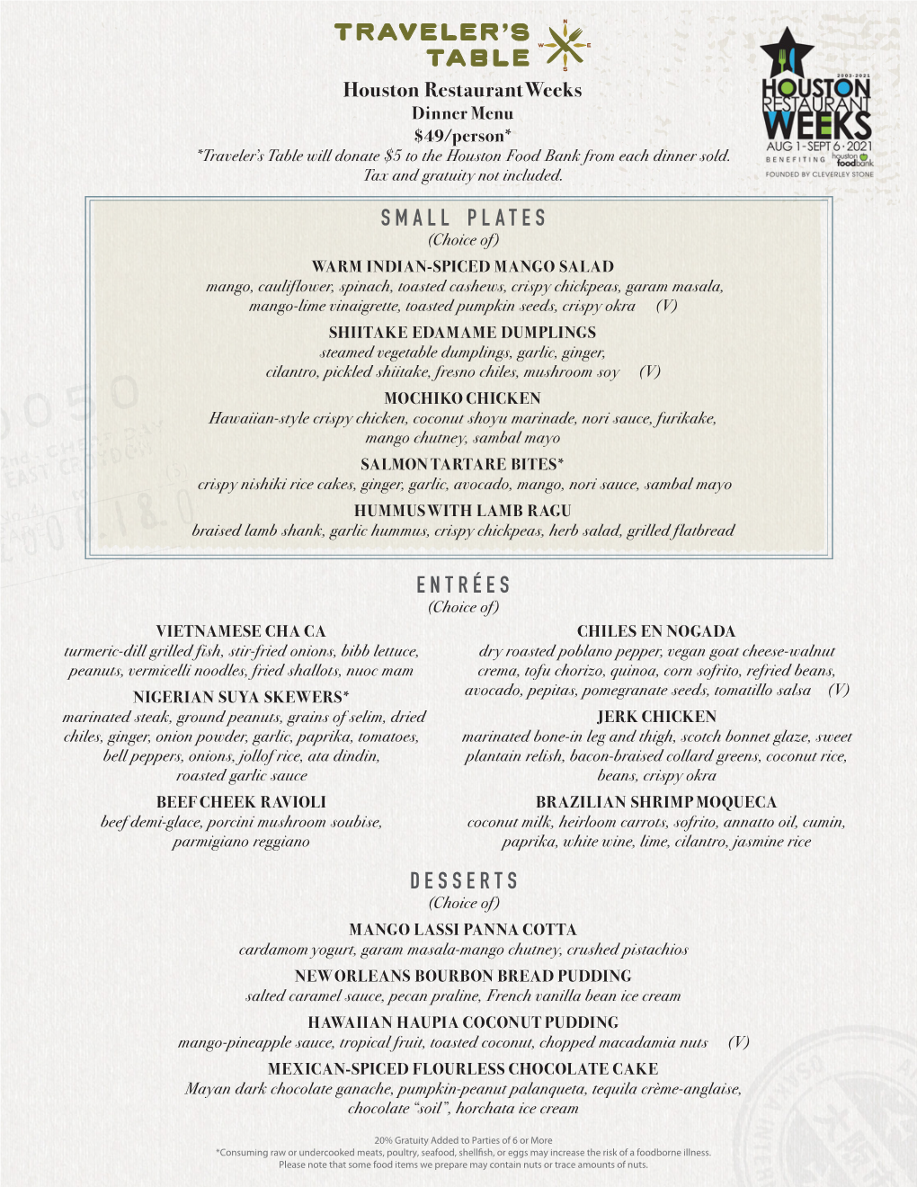 HRW Prix Fixe Menu 720202